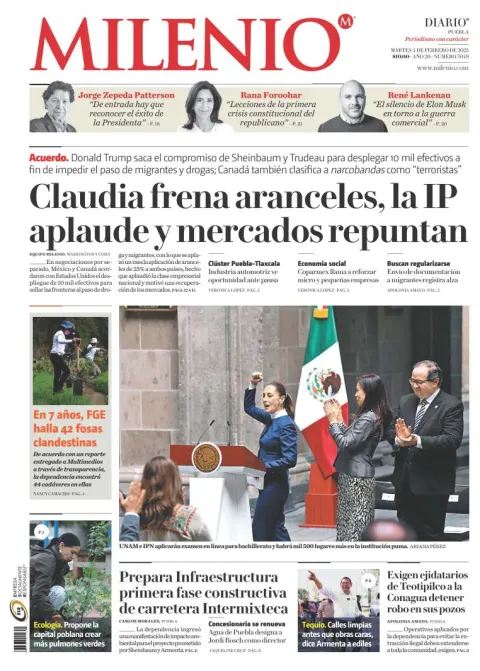 Portada de Milenio Puebla del martes, 4 de febrero de 2025