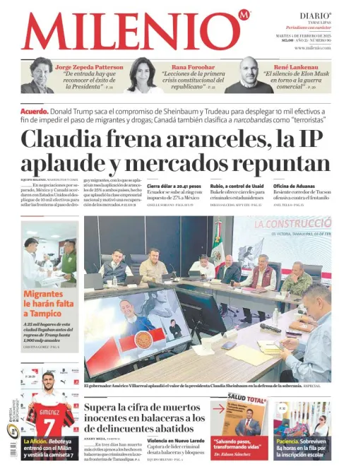 Portada de Milenio Tamaulipas del martes, 4 de febrero de 2025