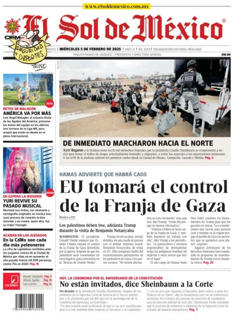 Portada de El Sol de México del miércoles, 5 de febrero de 2025