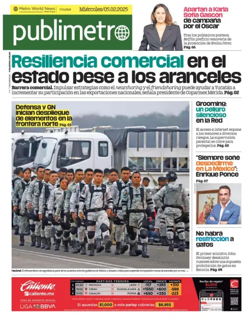 Portada de Publimetro Mérida del miércoles, 5 de febrero de 2025