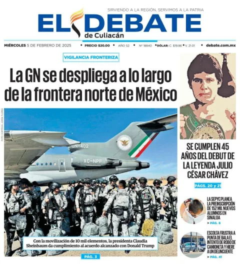 Portada de El Debate de Culiacán del miércoles, 5 de febrero de 2025