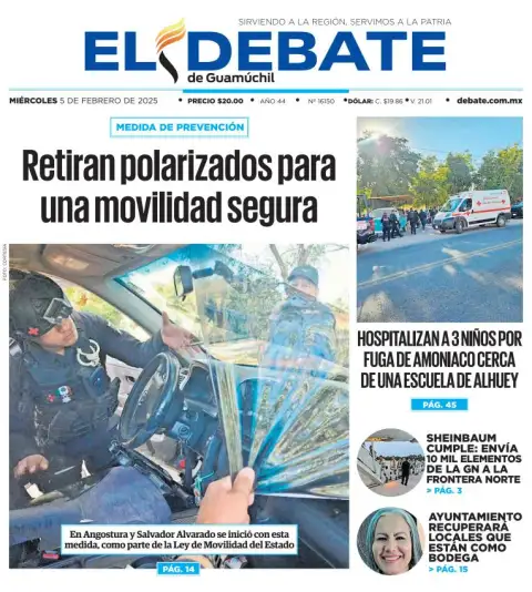 Portada de El Debate de Guamúchil del miércoles, 5 de febrero de 2025