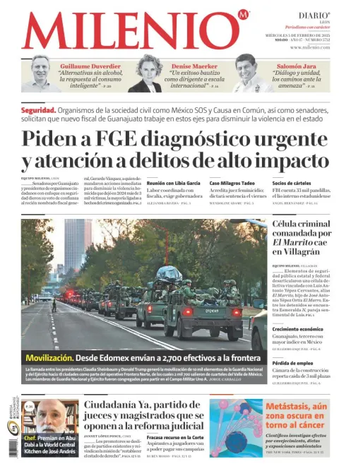 Portada de Milenio León del miércoles, 5 de febrero de 2025