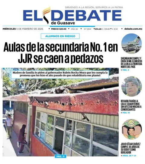 Portada de El Debate de Guasave del miércoles, 5 de febrero de 2025