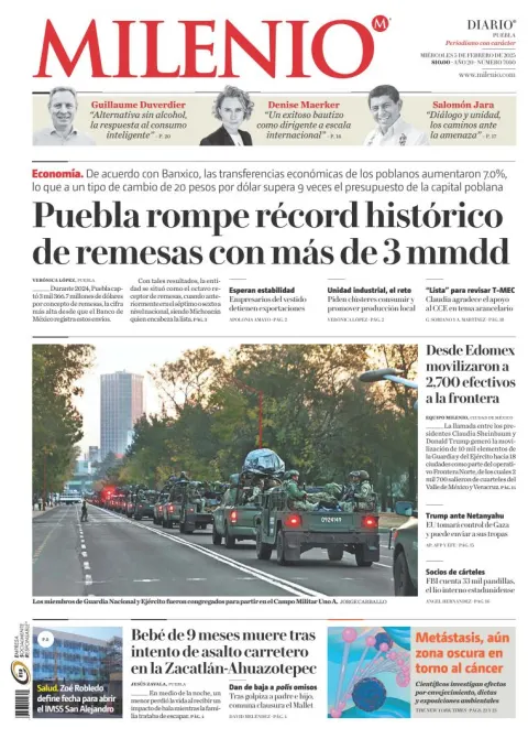 Portada de Milenio Puebla del miércoles, 5 de febrero de 2025