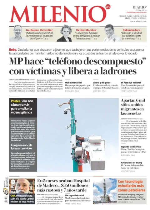 Portada de Milenio Tamaulipas del miércoles, 5 de febrero de 2025
