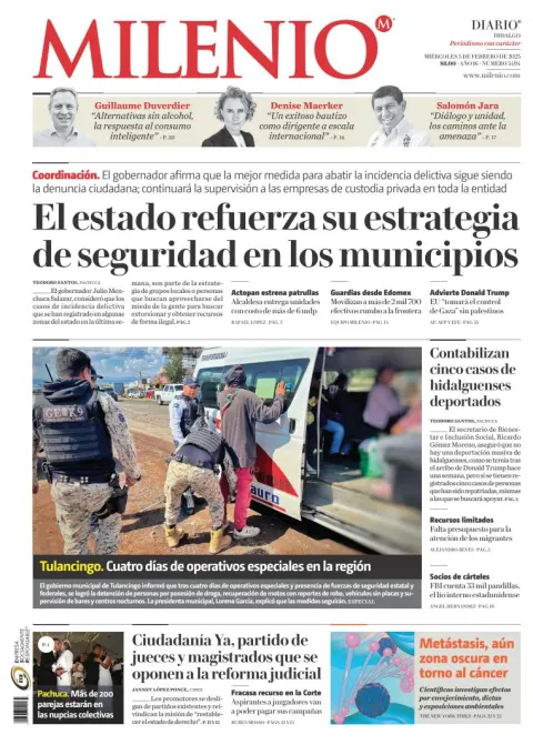 Portada de Milenio Hidalgo del miércoles, 5 de febrero de 2025