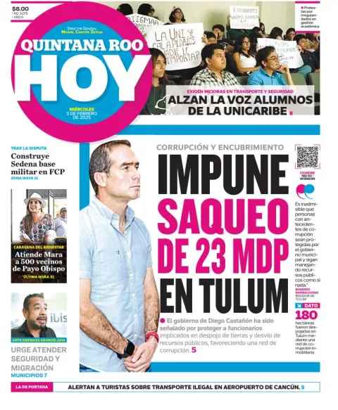 Portada de Quintana Roo Hoy del miércoles, 5 de febrero de 2025