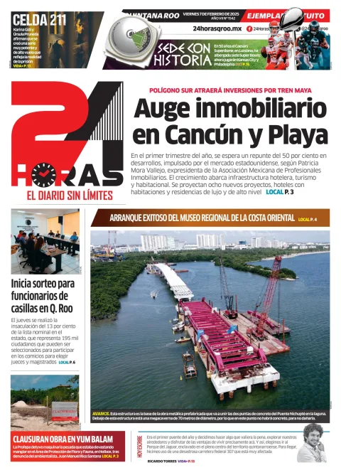 Portada de 24 Horas Quintana Roo del viernes, 7 de febrero de 2025