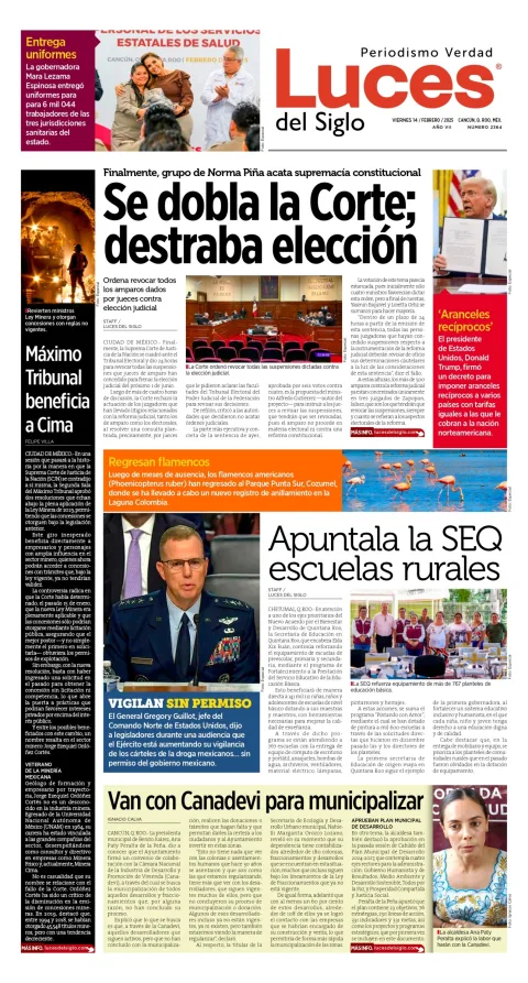 Portada de Luces del Siglo del viernes, 14 de febrero de 2025