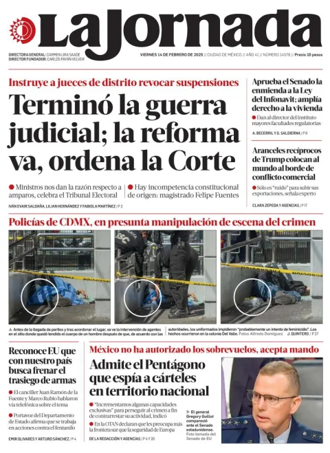 Portada de La Jornada del viernes, 14 de febrero de 2025
