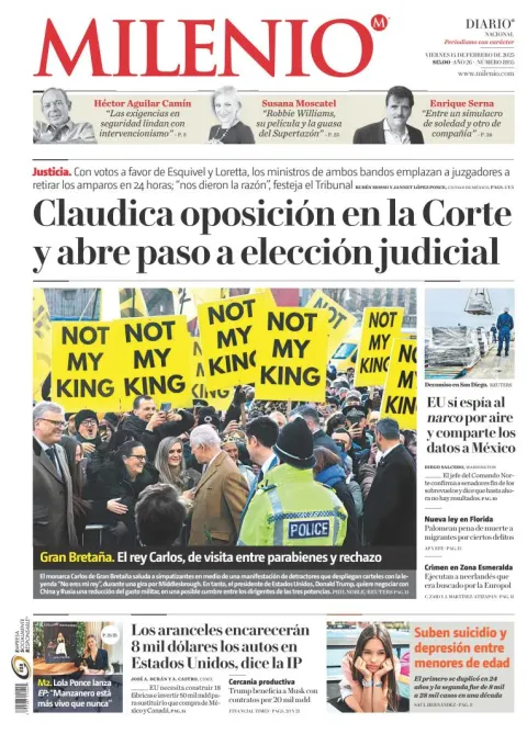 Portada de Milenio del viernes, 14 de febrero de 2025