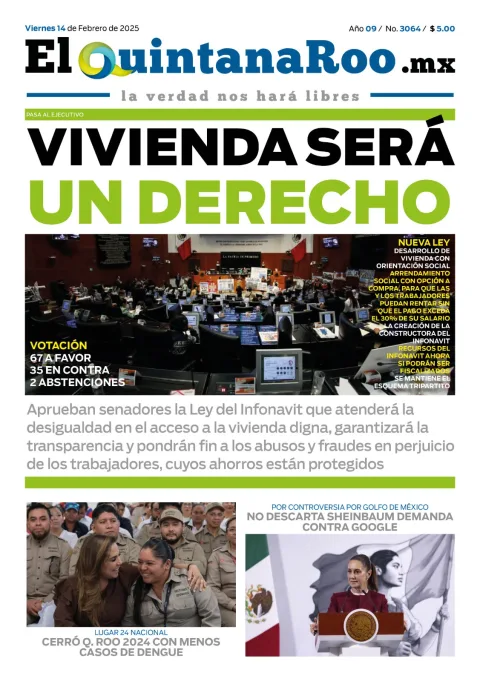 Portada de El Quintana Roo (portada) del viernes, 14 de febrero de 2025