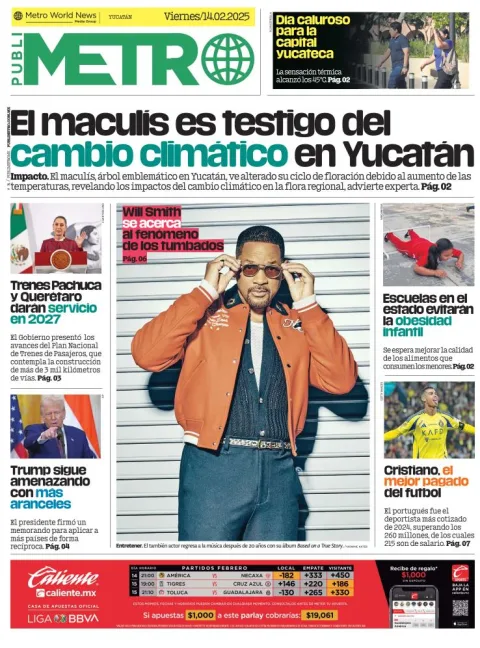 Portada de Publimetro Mérida del viernes, 14 de febrero de 2025