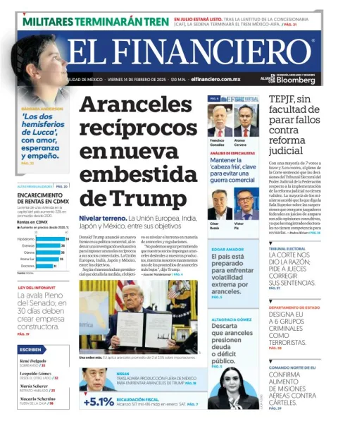 Portada de El Financiero del viernes, 14 de febrero de 2025