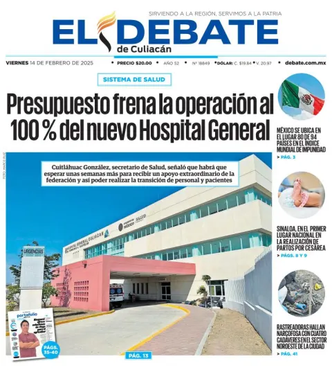 Portada de El Debate de Culiacán del viernes, 14 de febrero de 2025