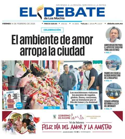 Portada de El Debate de los Mochis del viernes, 14 de febrero de 2025