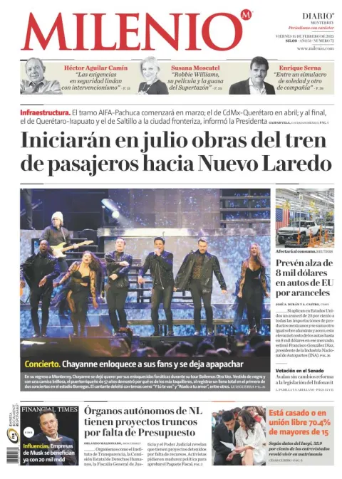 Portada de Milenio Monterrey del 2025-02-14