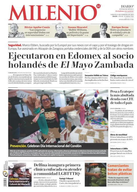 Portada de Milenio Edo de México del viernes, 14 de febrero de 2025