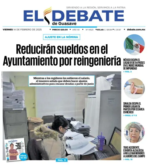 Portada de El Debate de Guasave del viernes, 14 de febrero de 2025
