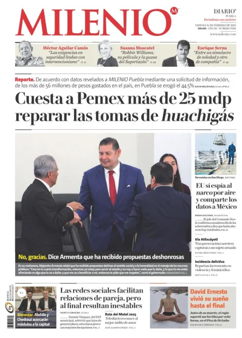Portada de Milenio Puebla del viernes, 14 de febrero de 2025