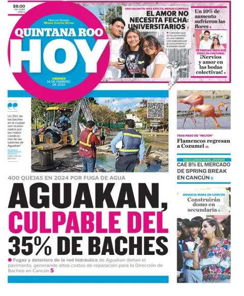Portada de Quintana Roo Hoy del viernes, 14 de febrero de 2025