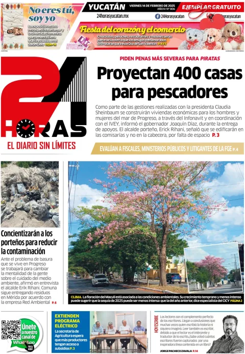 Portada de 24 Horas Yucatan del viernes, 14 de febrero de 2025