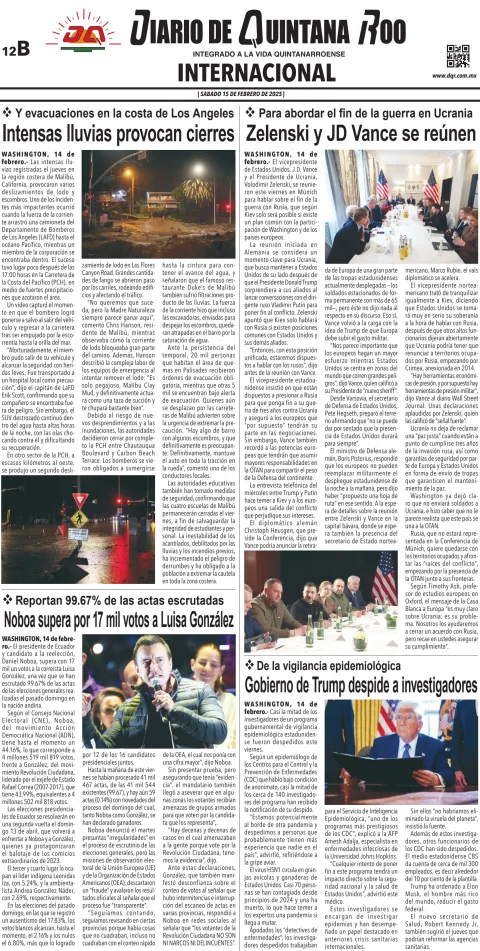 Portada de Diario de Quintana Roo (contra Portada)