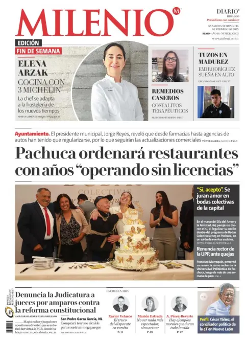 Portada de Milenio Hidalgo del sábado, 15 de febrero de 2025