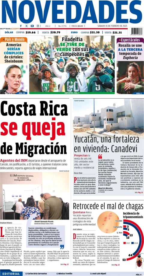 Portada de Novedades Quintana Roo del sábado, 15 de febrero de 2025