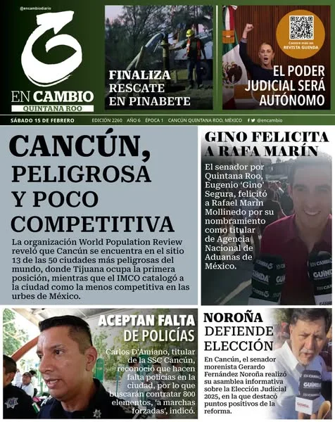 Portada de En Cambio - Quintana Roo (portada) del sábado, 15 de febrero de 2025