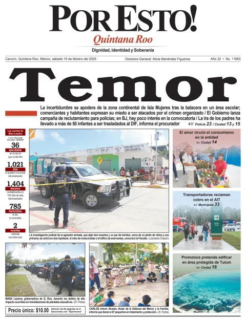 Portada de Por Esto (quintana Roo Cancun) del sábado, 15 de febrero de 2025