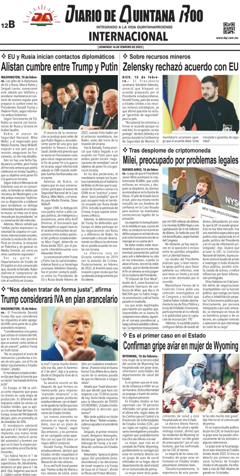 Portada de Diario de Quintana Roo (contra Portada)