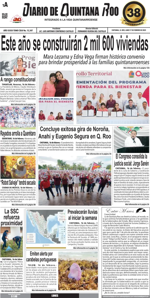 Portada de Diario de Quintana Roo (portada)