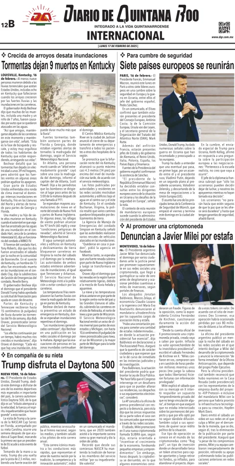 Portada de Diario de Quintana Roo (contra Portada)