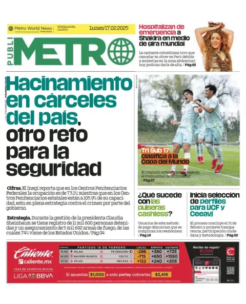 Portada de Publimetro Guadalajara del lunes, 17 de febrero de 2025