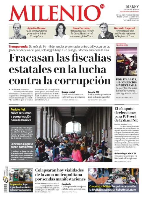 Portada de Milenio Edo de México del lunes, 17 de febrero de 2025