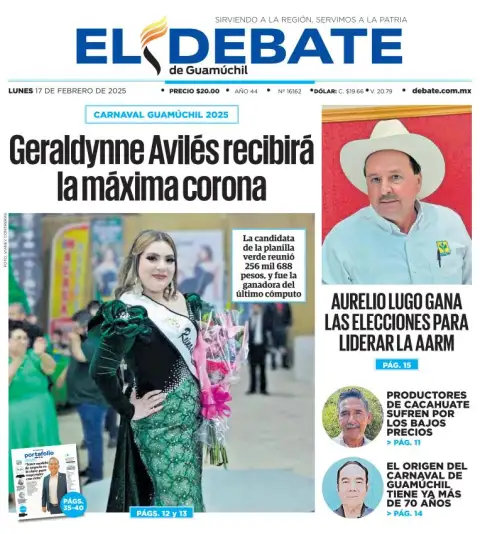 Portada de El Debate de Guamúchil del lunes, 17 de febrero de 2025