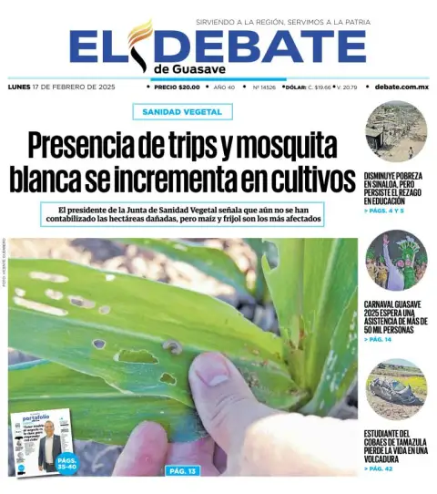 Portada de El Debate de Guasave del lunes, 17 de febrero de 2025