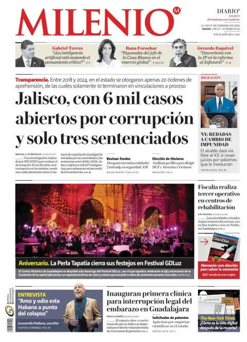 Portada de Milenio Jalisco del lunes, 17 de febrero de 2025