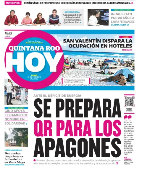Portada de Quintana Roo Hoy del lunes, 17 de febrero de 2025