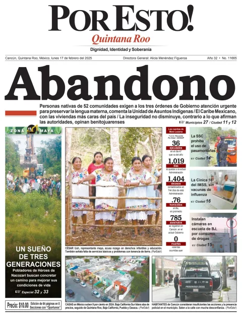 Portada de Por Esto (quintana Roo Cancun) del lunes, 17 de febrero de 2025