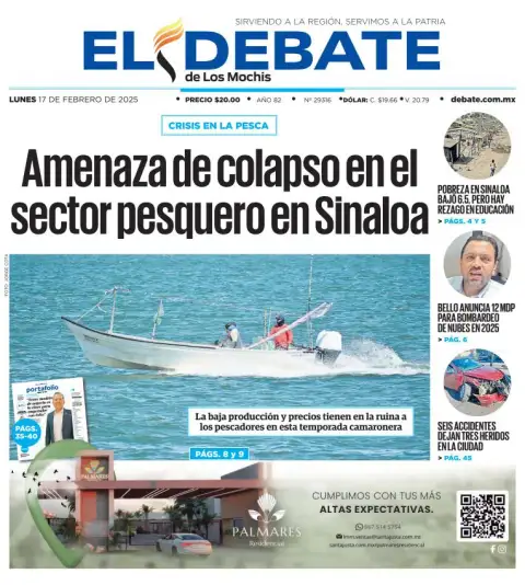 Portada de El Debate de los Mochis del lunes, 17 de febrero de 2025