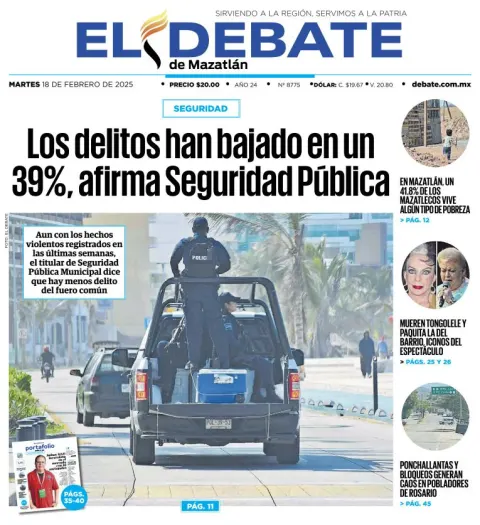 Portada de El Debate de Mazatlán