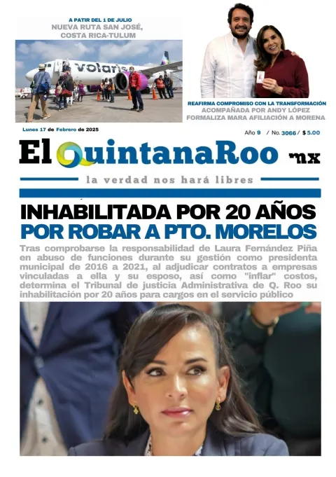 Portada de El Quintana Roo (portada) del lunes, 17 de febrero de 2025