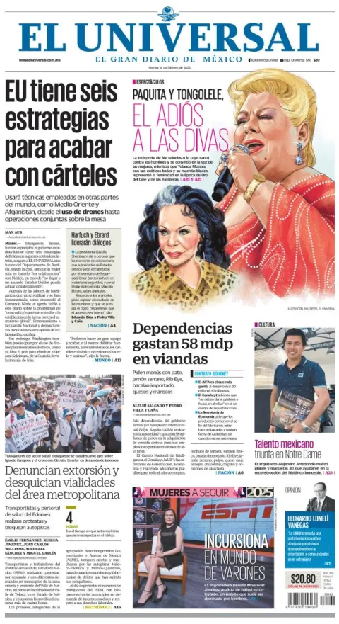 Portada de El Universal del martes, 18 de febrero de 2025
