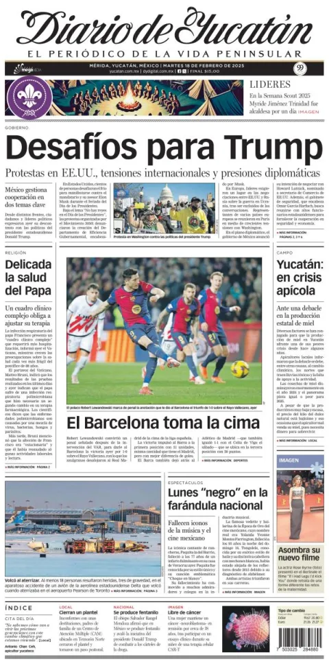 Portada de Diario de Yucatán del martes, 18 de febrero de 2025