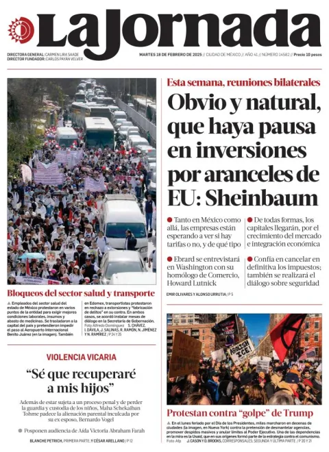 Portada de La Jornada del martes, 18 de febrero de 2025
