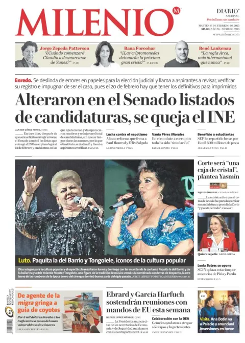 Portada de Milenio del martes, 18 de febrero de 2025