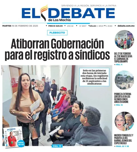 Portada de El Debate de los Mochis del martes, 18 de febrero de 2025